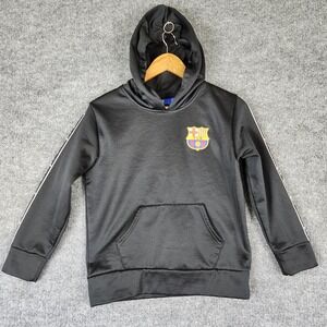 FC Barcelona Hoodie Youth Medium Black Barca Logo Soccer Sweatshirt